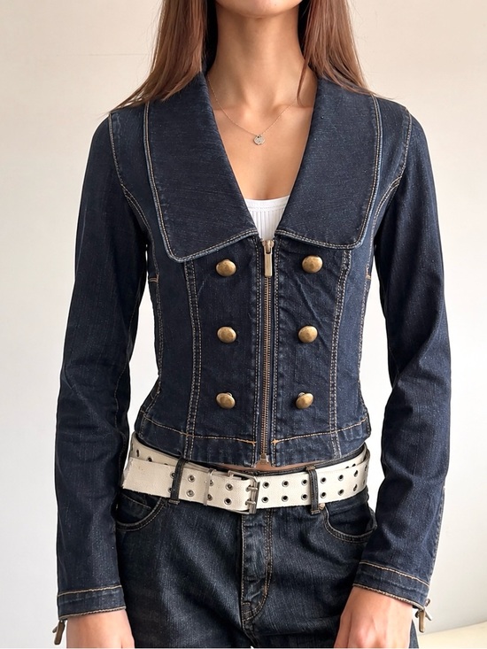 Cache Jackets & Blazers - Vintage Caché Y2K Dark Wash Cropped Denim Jacket XS